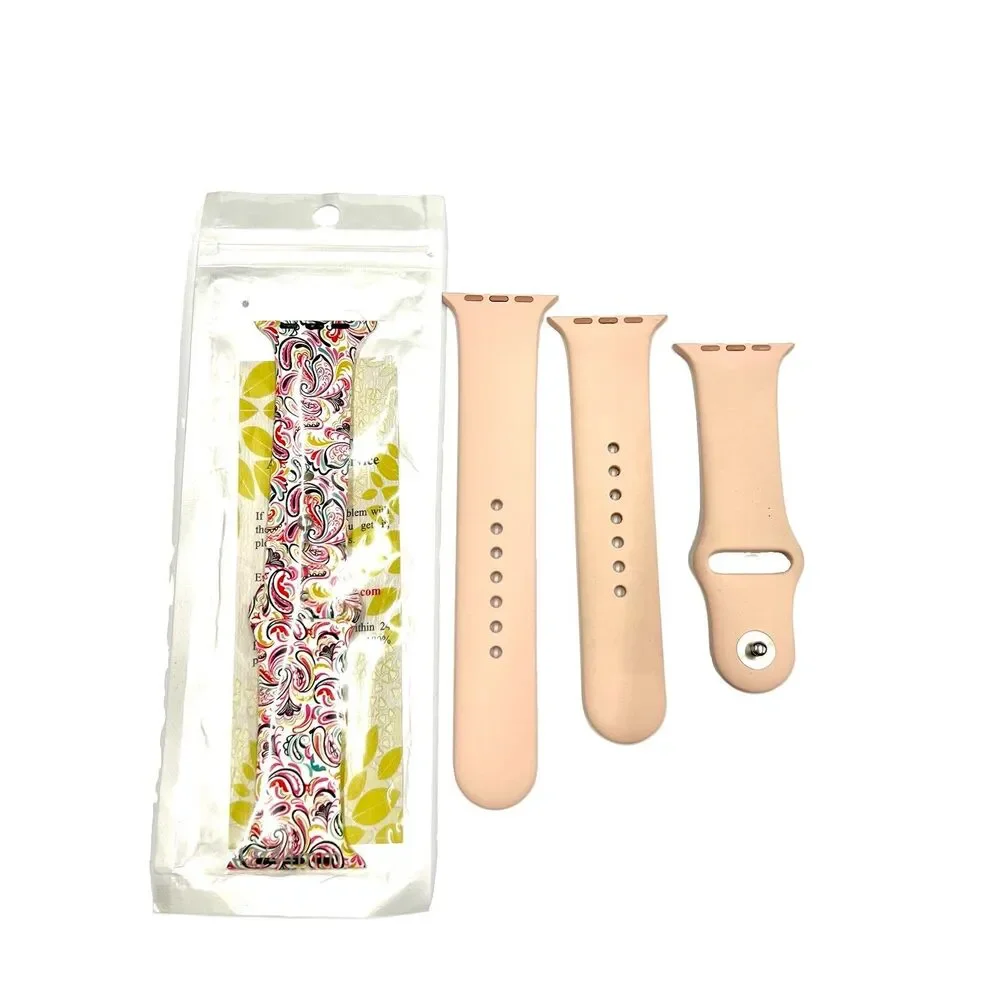 Lot of 2 Silicone Smartwatch bands Paisley NEW & Used Blush Pink Extra Long Opti